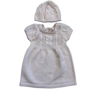 Cuddle Bear Collection Baby Girls Pink Cable Knit Sweater Dress and Hat Set 3-6M